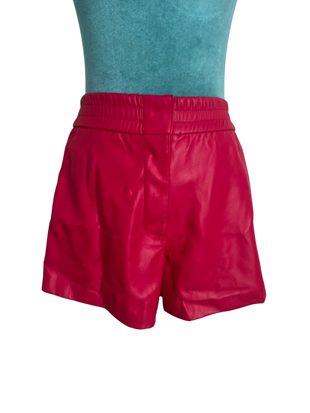 Women’s High-Waist Faux Leather Pink Shorts